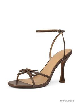 Faux Leather Bow Heeled Sandals 4" Stiletto Heels Open Toe Ankle Strap